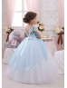 Two Toned Blue White Tulle Lace V Back Flower Girl Dress